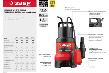 Купить Насос НПГ-М1-900 дренаж для грязной воды Зубр 900Вт фото №9